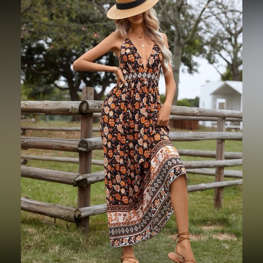 Boho floral print backless cami dress - Picture 5 of 11